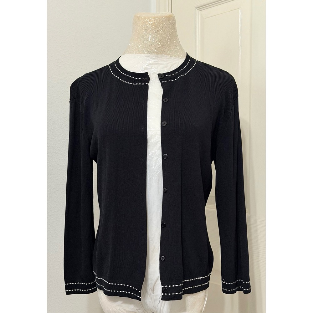 Finity Petite Womens sz PM Black Button Front Cardigan Sweater Careerwear Office